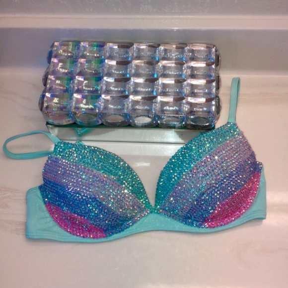 💗candy BOMBSHELL BIKINI SUPER PADDED SWIMSUIT TOP custom BLING RHINESTONES 32C - Picture 2 of 6